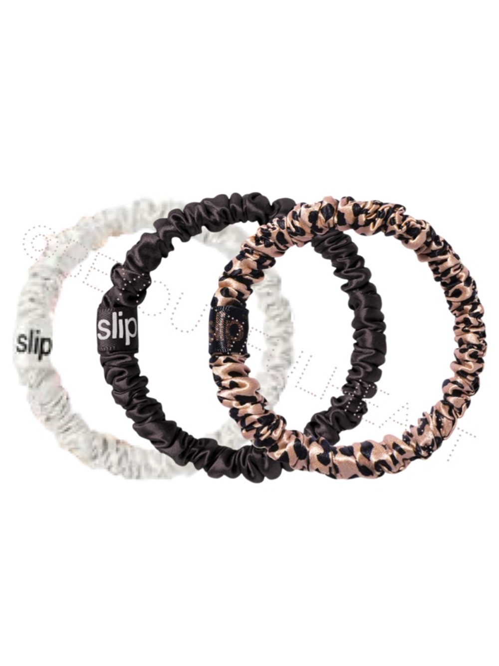 Slip Pure Silk 3-Pack Skinny Scrunchies - Black, Rose Gold Leopard and White